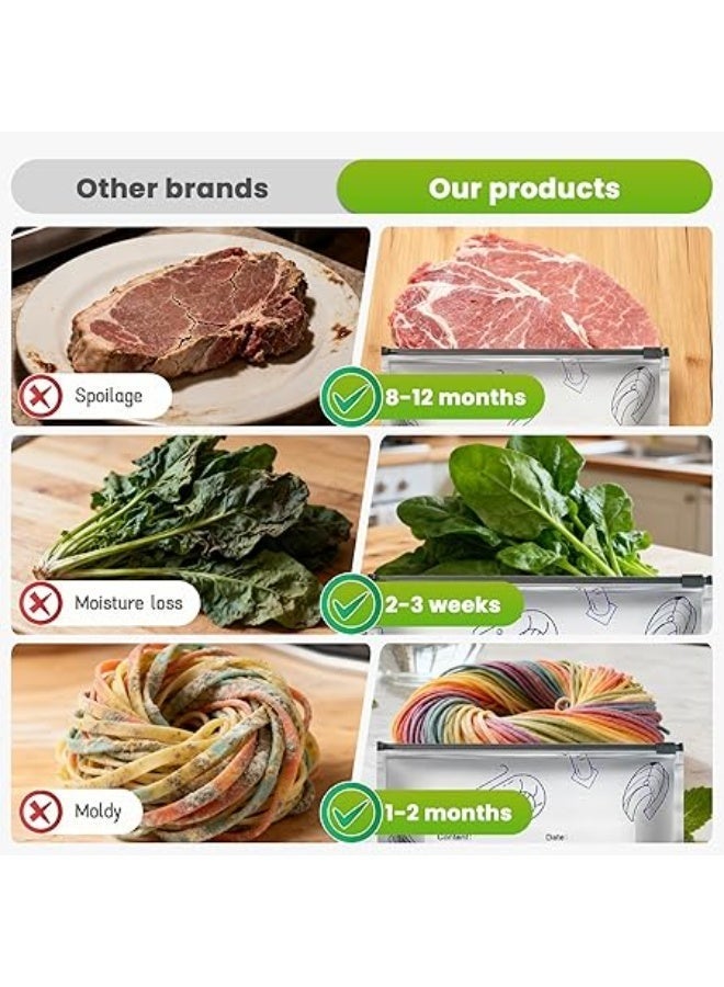 10 أكياس تخزين قابلة لإعادة الاستخدام مصنوعة من رقائق الألومنيوم، قابلة للإغلاق - أكياس تجميد، متينة، مانعة للتسرب وقابلة لإعادة الاستخدام، أكياس بسحاب مفرغ من الهواء مع ملصق وقفل بسحاب للخضراوات والفواكه واللحوم وغيرها - Image 3